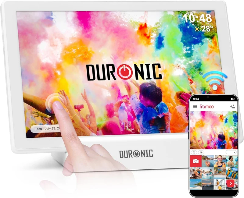 Duronic PF1D WE digitaler Bilderrahmen, Frameo WiFi mit 32GB Speicher, 10 Zoll Display, 800 x 1280 IPS Auflösung