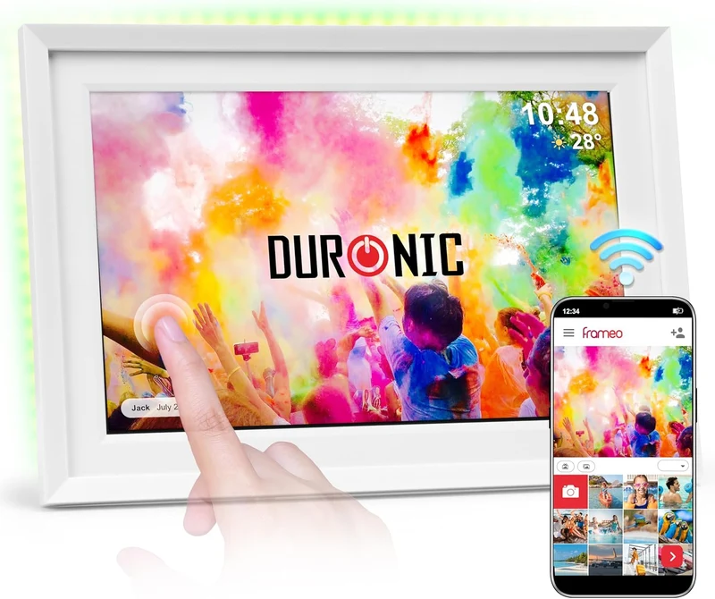 Duronic PF2A WE digitaler Bilderrahmen, Frameo WiFi mit 32GB Speicher, 10 Zoll Display, 800 x 1280 IPS Auflösung