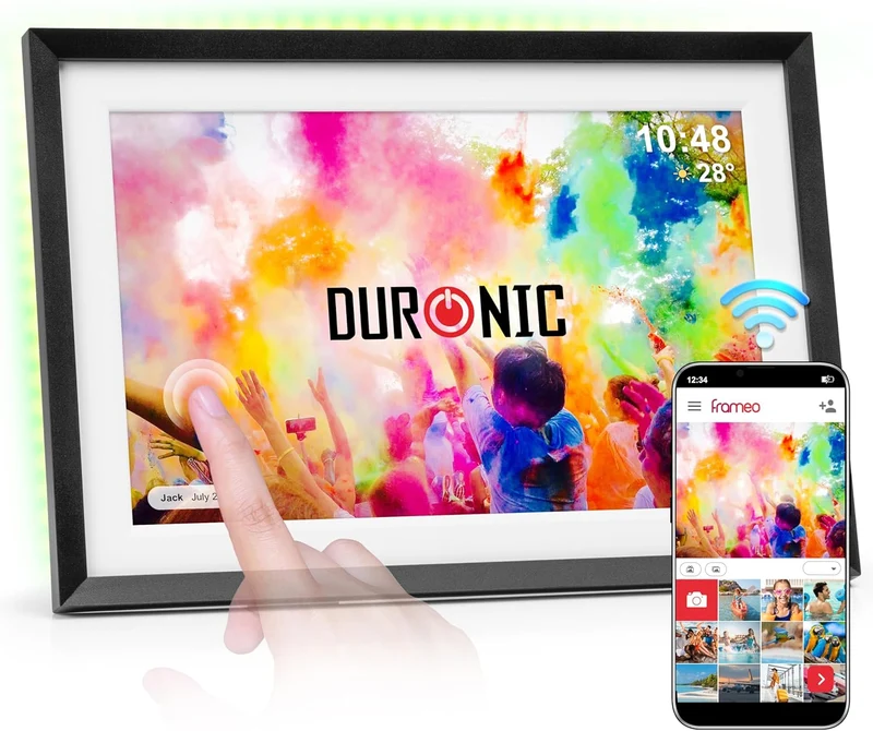 Duronic PF2A BK digitaler Bilderrahmen, Frameo WiFi mit 32GB Speicher, 10 Zoll Display, 800 x 1280 IPS Auflösung