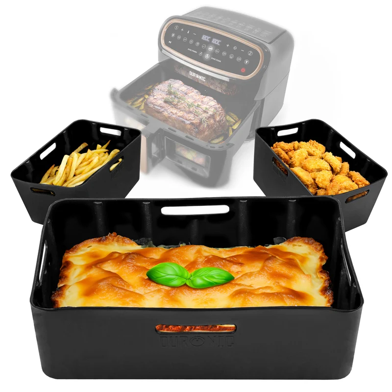 Duronic AFL3 Silikonform, drei Antihaft Silikoneinsätze, Airfryer-Zubehör, kompatibel mit Duronic AF34 & AF24 & anderen Dualzone Airfryer