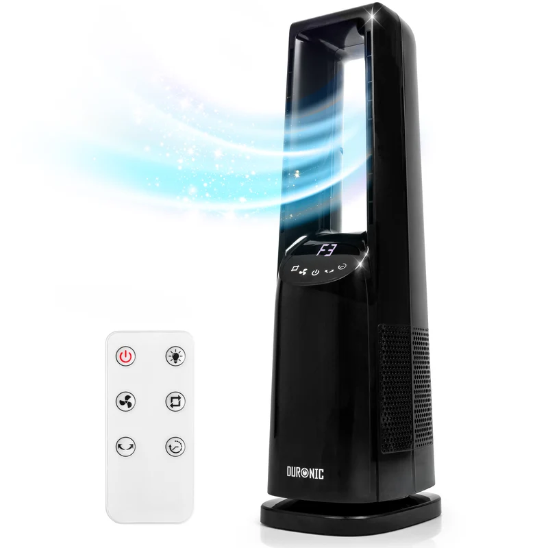 Duronic FN72 BK Turmventilator | Propellerlos, mit Fernbedienung, 3 Geschwindigkeiten, 60W, 3 Windmodi, Oszillation, Timer
