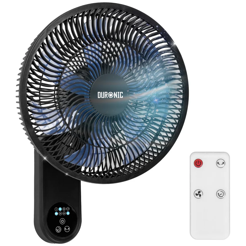 Duronic FN12 BK Wandventilator | Mit Fernbedienung, 3 Geschwindigkeiten, 50W, 60° Oszillation, Timer Funktion