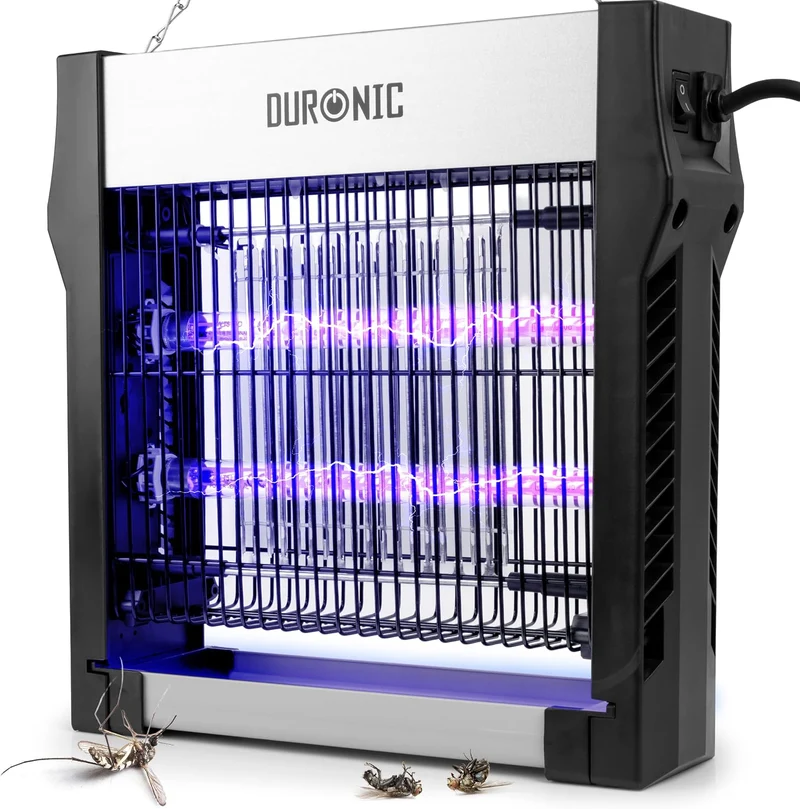 Duronic FK2X4 Elektrischer Fliegenfänger | UV-Insektenvernichter mit zwei UV-Spektren, herausnehmbarer Auffangschale, Aufhängekette, 8W energiesparend