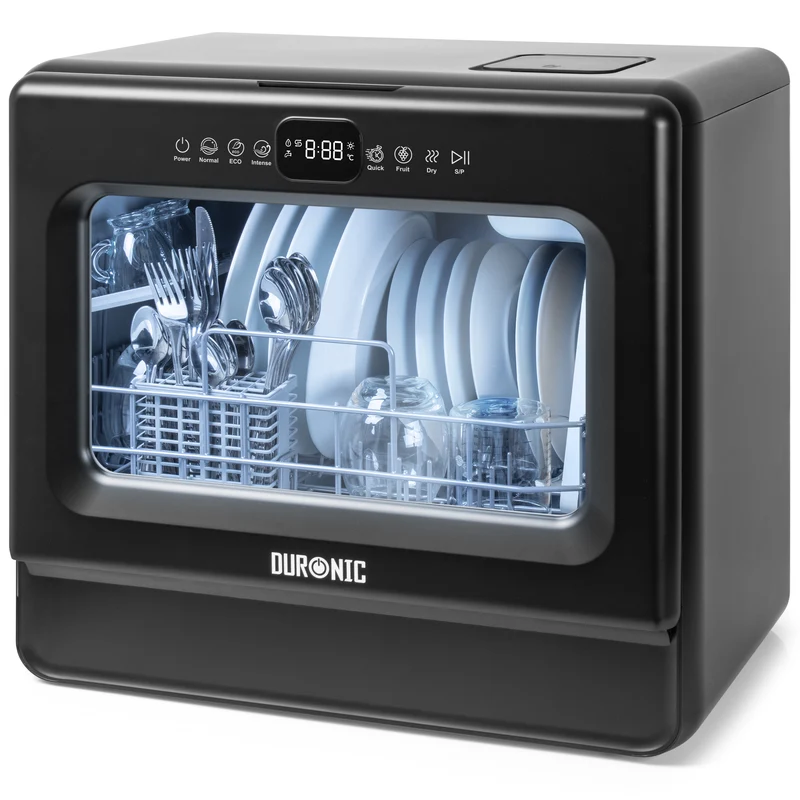 Duronic DW10 BK Mini Geschirrspüler für 6 Personen, 5 Liter Tank, 6 Programme