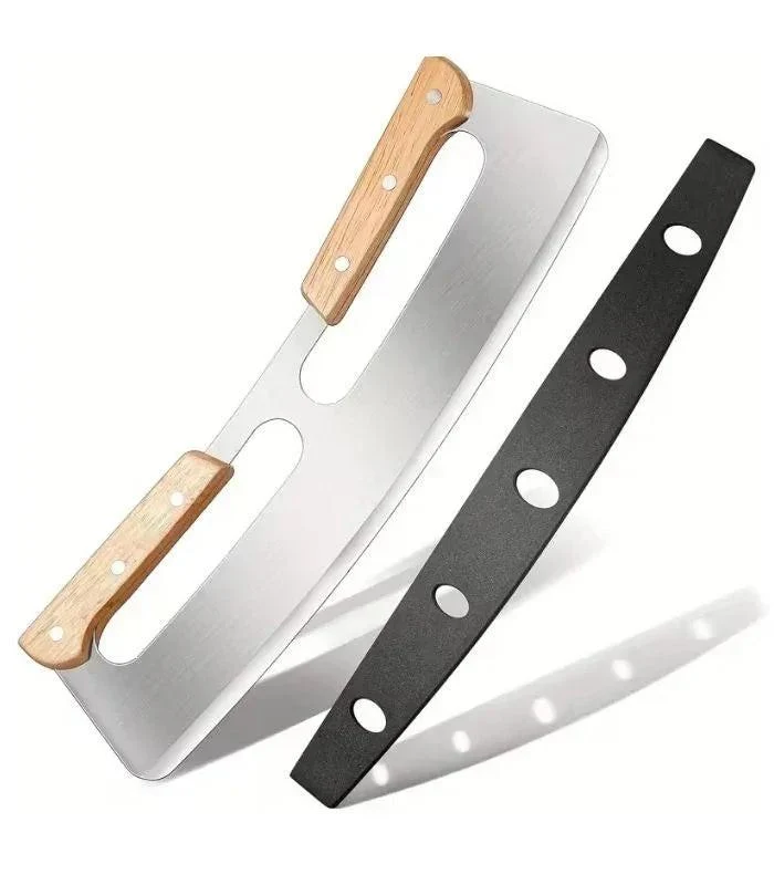 ERATEC Pizzamesser im Wiegemesser-Stil – Edelstahl mit Holzgriffen