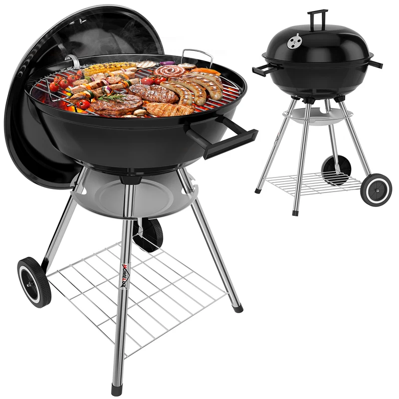 HOMELUX Holzkohlegrill, Ø 44cm Kugelgrill mit Deckel, Grillfläche, Barbecue Smoker, mit Einstellbarer Luftzufuhr & Ascheschale