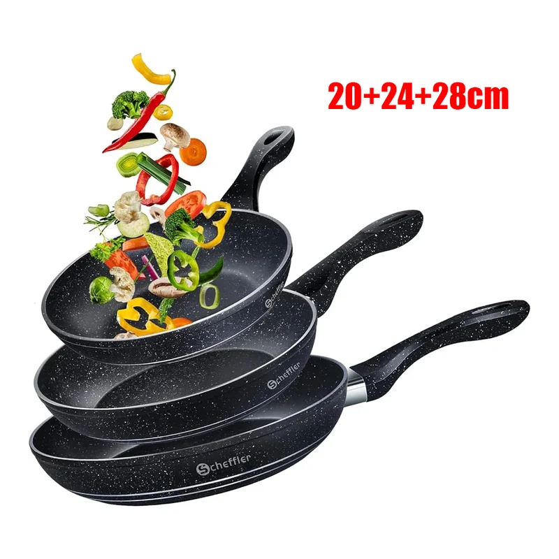 3-teiliges Pfannenset, 20/24/28 cm, Scheffler Pfanne Induktion mit Antihaft-Beschichtung
