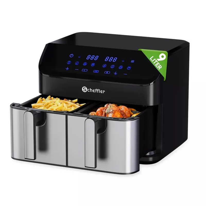 Scheffler Heißluftfritteuse 2 Kammern 9L Airfryer, 8 Programme Dual Cook & Sync Finish