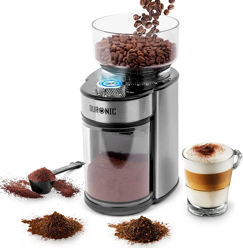 Duronic BG200 Elektrische Kegelmühle | 200 W Kaffeemühle mit Mahlwerk | 200 g Kaffeebohnen | Mahlgrad von grob bis fein | Mengendosierung bis 12 Tassen Kaffee | geeignet für French Press Café