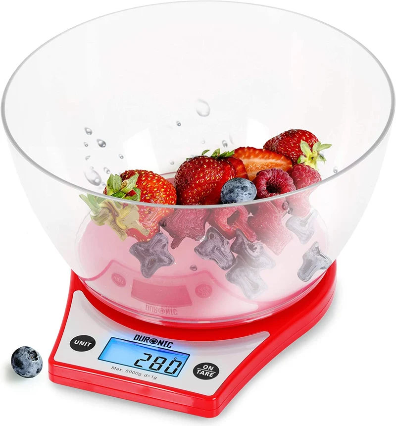 Duronic KS6000 RD Digital Kitchen Scale | 5kg | 2.5L Bowl | 1g Precision | Red