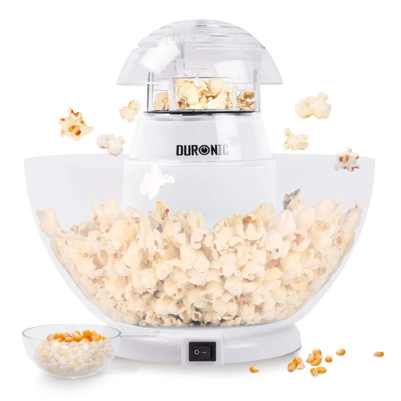 Duronic POP50 WE Hot Air Popcorn Maker | 1200W | Oil-Free | 50g Capacity | White