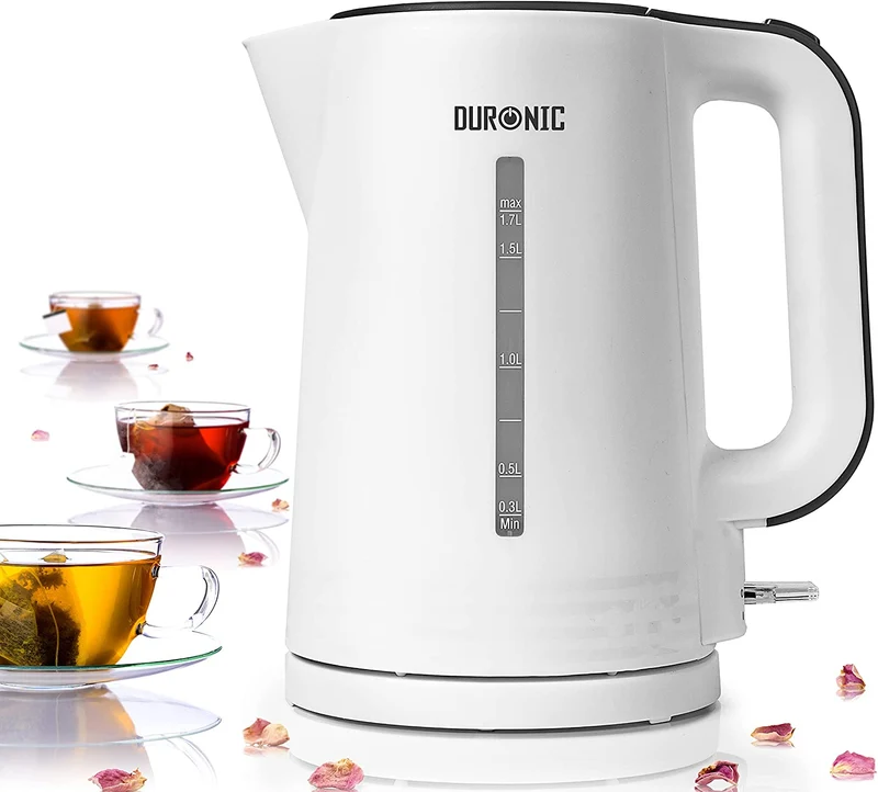 Duronic EK17 WE Electric Kettle | 1.7L | 2200W | Cordless Base | Auto Shut-Off | White