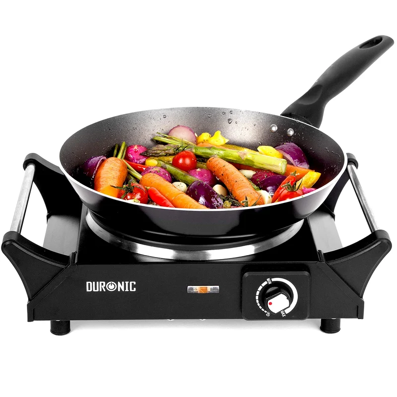 Duronic HP1 BK Herdplatte | Campingkocher mit 1 Kochfeld | Elektro Kochplatte | Camping, Büro oder Küche | stufenlose Temperaturregelung | 1500 W