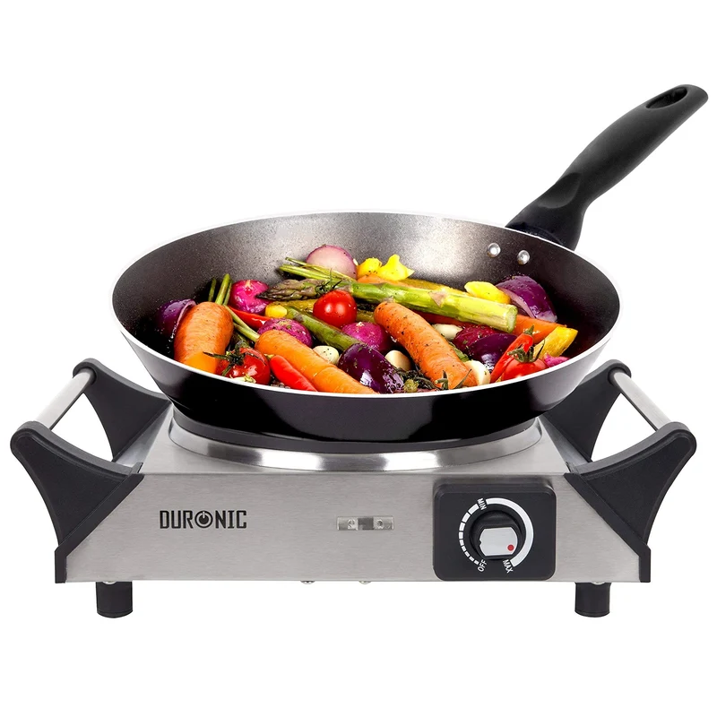 Duronic HP1 SS Herdplatte | Campingkocher mit 1 Kochfeld | Elektro Kochplatte | Camping, Büro oder Küche | stufenlose Temperaturregelung | 1500 W
