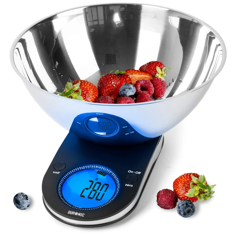 Duronic KS5000 Küchenwaage | 5 kg Digitalwaage oval mit 3 L abnehmbarer Schüssel | 1 g Präzision | Haushaltswaage mit Tara- und Hold-Funktion | Zum Backen