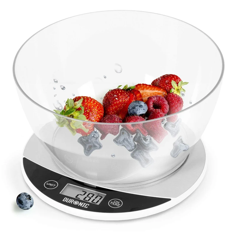 Duronic KS3000 Küchenwaage | 5 kg Digitalwaage mit 2 L abnehmbarer Schüssel | 1 g Präzision | Haushaltswaage mit Tara- und Hold-Funktion | Zum Backen