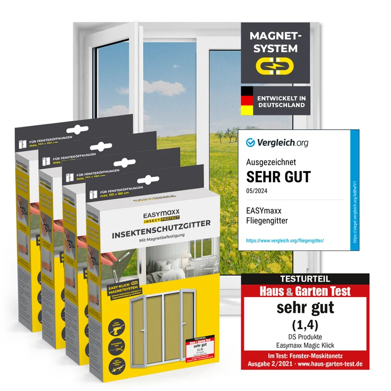 Insektenschutzgitter mit Magnetbefestigung - 4er-Set - 150 x 180 cm - Schwarz