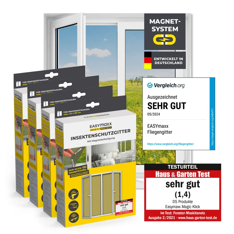 Insektenschutzgitter mit Magnetbefestigung - 4er-Set - 110 x 130 cm - Schwarz