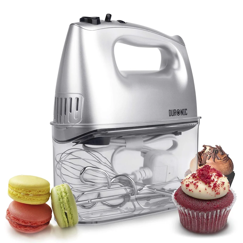 Duronic HM4 SR elektrischer Handmixer 400W | Mit Aufbewahrungsbox | Rührbesen, Knethaken | Grau