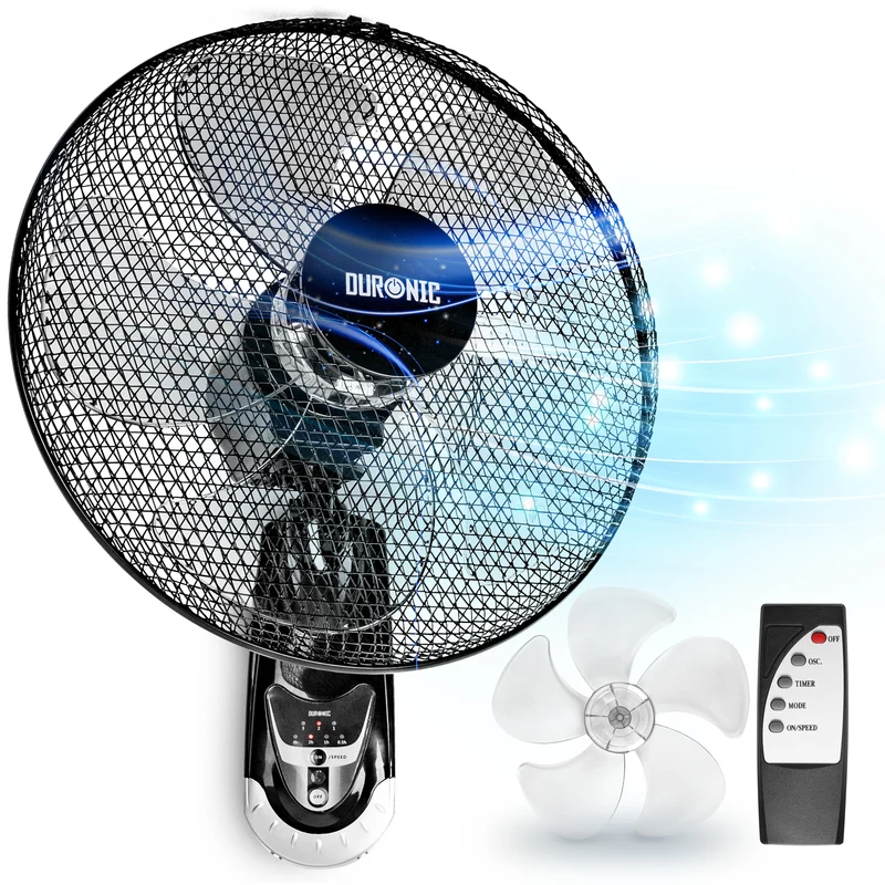 Duronic FN55 BK Wandventilator 60W | 40 cm Durchmesser | Timer und Fernbedienung | 3 Geschwindigkeiten | Oszillierend