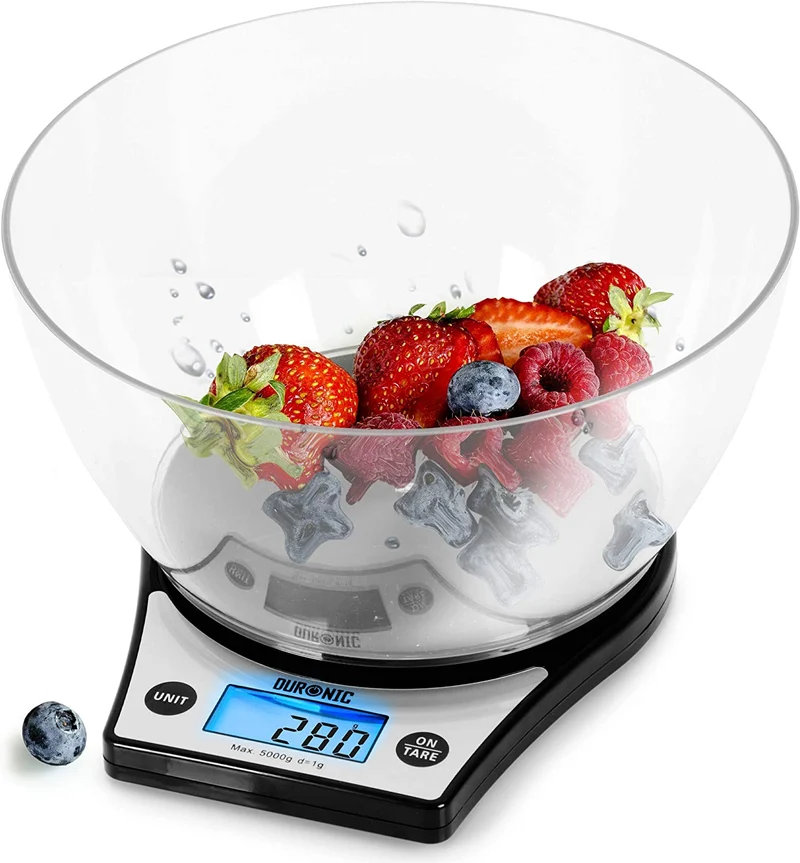 Duronic KS6000 BK Küchenwaage | 5 kg Digitalwaage mit 2,5 L abnehmbarer Schüssel | 1 g Präzision | Haushaltswaage mit Tara- und Hold-Funktion