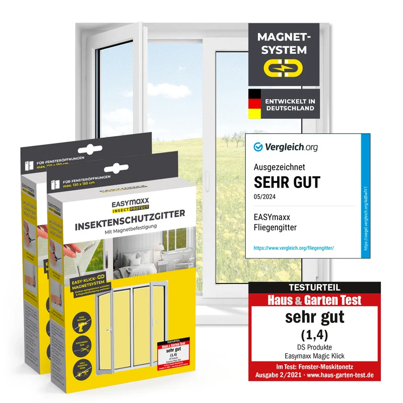 Insektenschutzgitter mit Magnetbefestigung - 2er-Set - 150 x 180 cm - Weiß