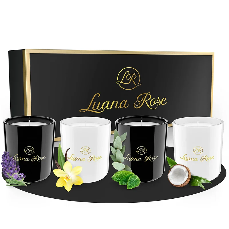 Duftkerzen Geschenkset - 4er-Set - Lavendel, Eucalyptus Lemongras, Vanille & Kokosnuss