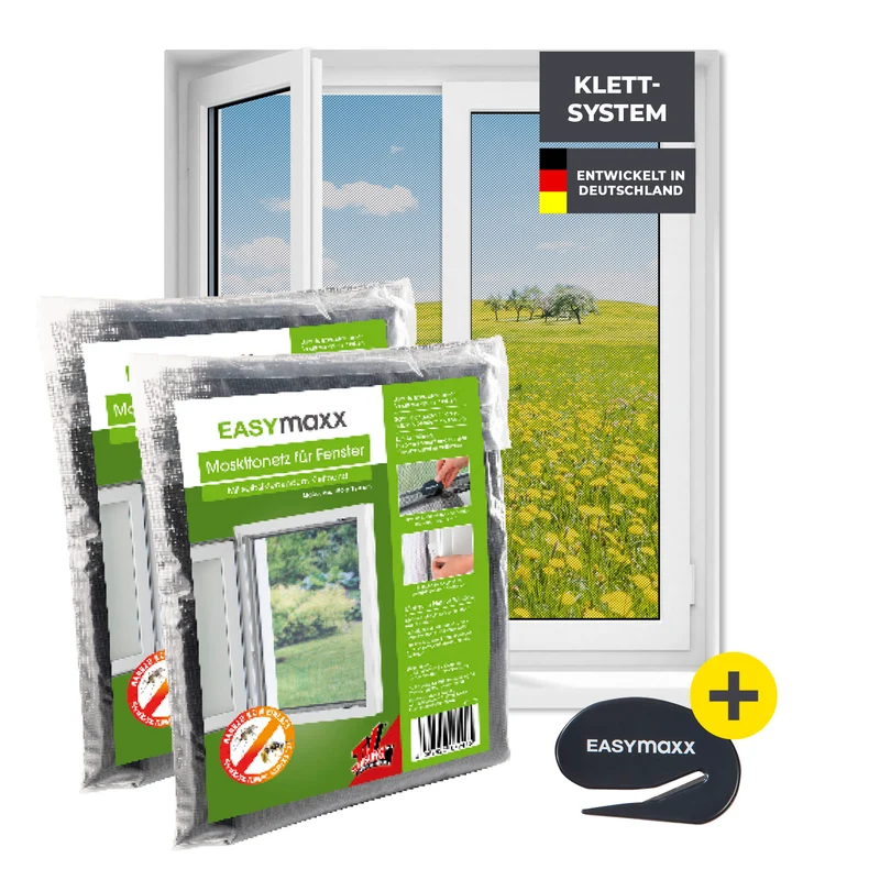 Moskitonetz für Fenster mit selbstklebendem Klettband - 2er-Set - 150 x 180 cm - Schwarz