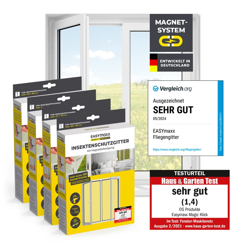 Insektenschutzgitter mit Magnetbefestigung - 4er-Set - 130 x 150 cm - Weiß