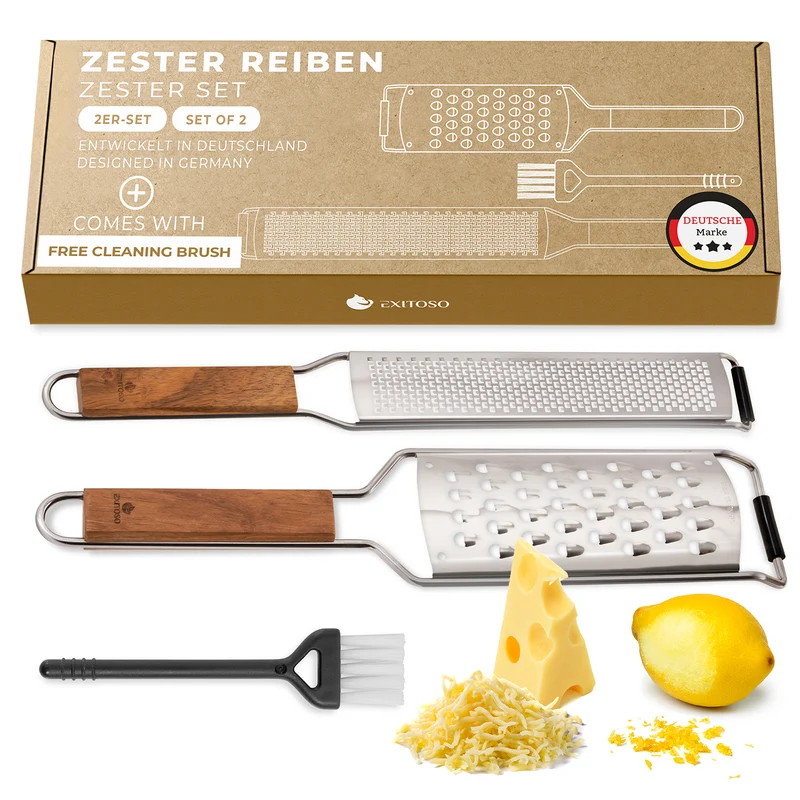 Küchenreibe 2in1 Set - Edelstahl mit Holzgriff