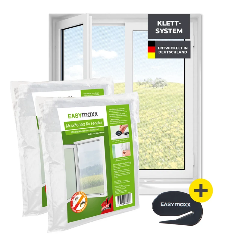 Moskitonetz für Fenster mit selbstklebendem Klettband - 2er-Set - 150 x 180 cm - Weiß