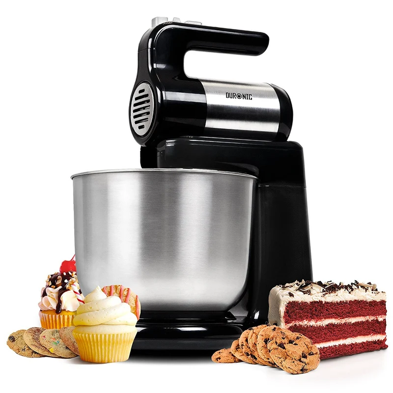 Duronic SM3 elektrische Küchenmaschine 300W | 2 in 1 Standmixer mit 4L Edelstahlschüssel, Handmixer, Knetmaschine