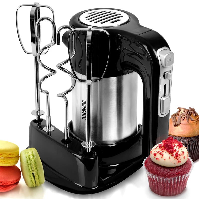 Duronic HM3 elektrischer Handmixer 300W | Mit Basis, 2 Rührbesen, 2 Knethaken, für Backen, Teig, Saucen