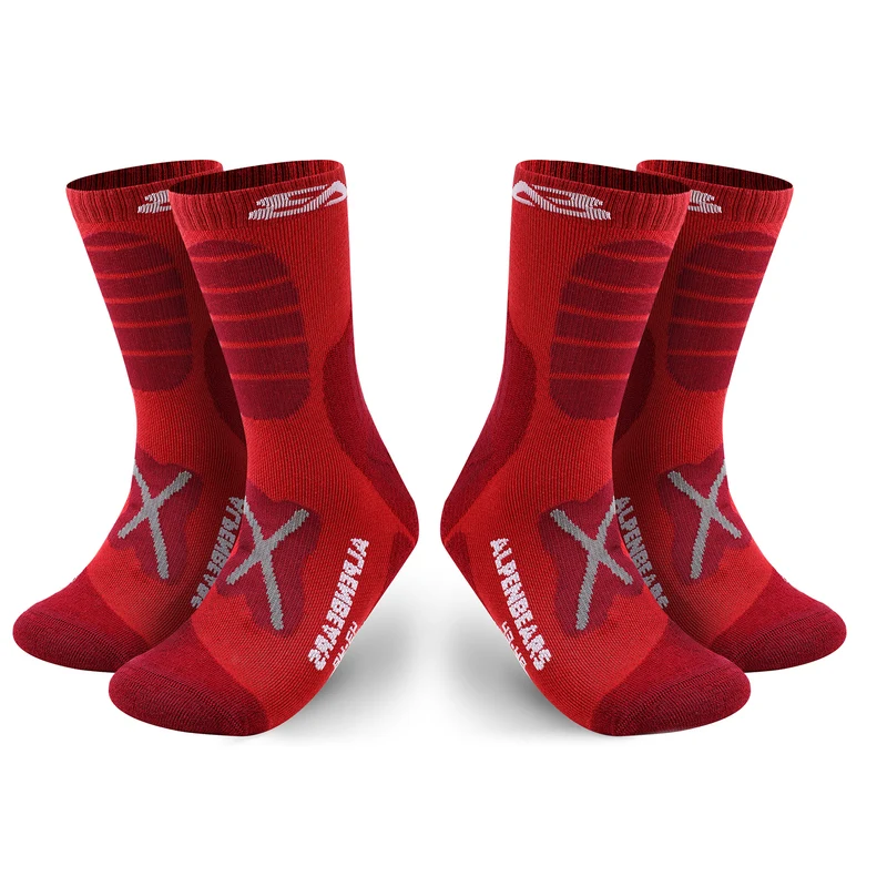 Wandersocken Merino Wolle - 2er-Set - Rot - Größe 43-48