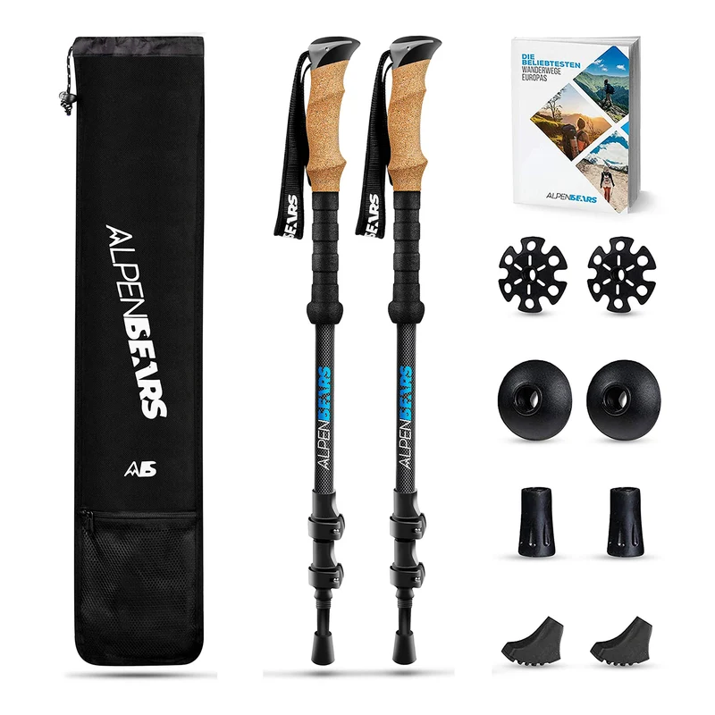 Teleskop Wanderstöcke mit Gummipuffer Set - Carbon