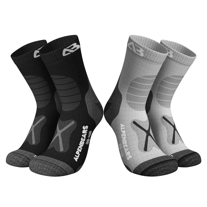 Wandersocken Merinowolle - 2er-Set - Grau-Schwarz - Größe 43-38